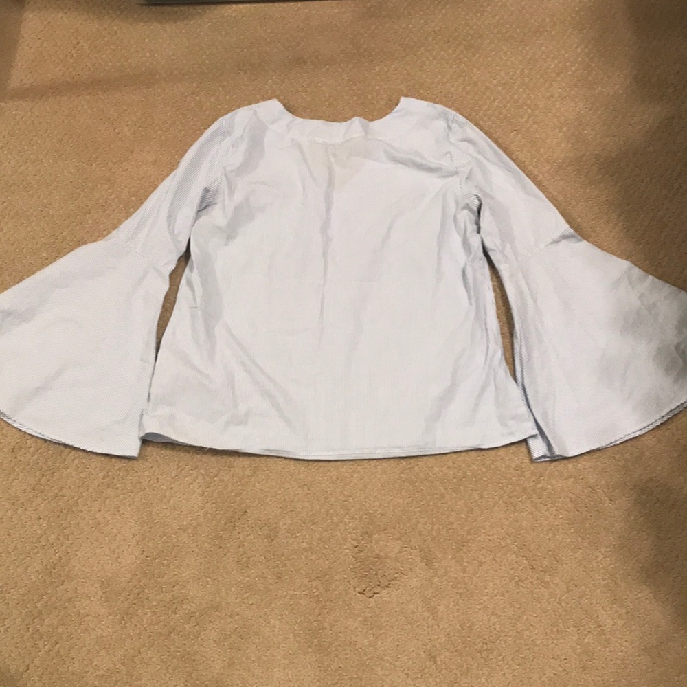 Zara striped bell flare sleeve v neck shirt top - Picture 5 of 6